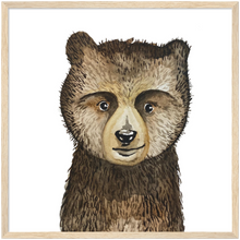 Load image into Gallery viewer, Baby Bear Portrait, Woodland Nursery (Matte Paper, Wood Frame)