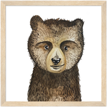 Load image into Gallery viewer, Baby Bear Portrait, Woodland Nursery (Matte Paper, Wood Frame)